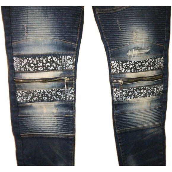 Supply & Demand Moto Jeans Mens 34X33 Blue Skinny Stretch Distressed Streetwear - Picture 3 of 9